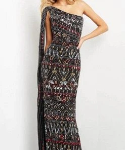 Jovani 08450 - Asymmetric With Shoulder Cape Long Dress 8 Jovani 08450 - Asymmetric With Shoulder Cape Long Dress