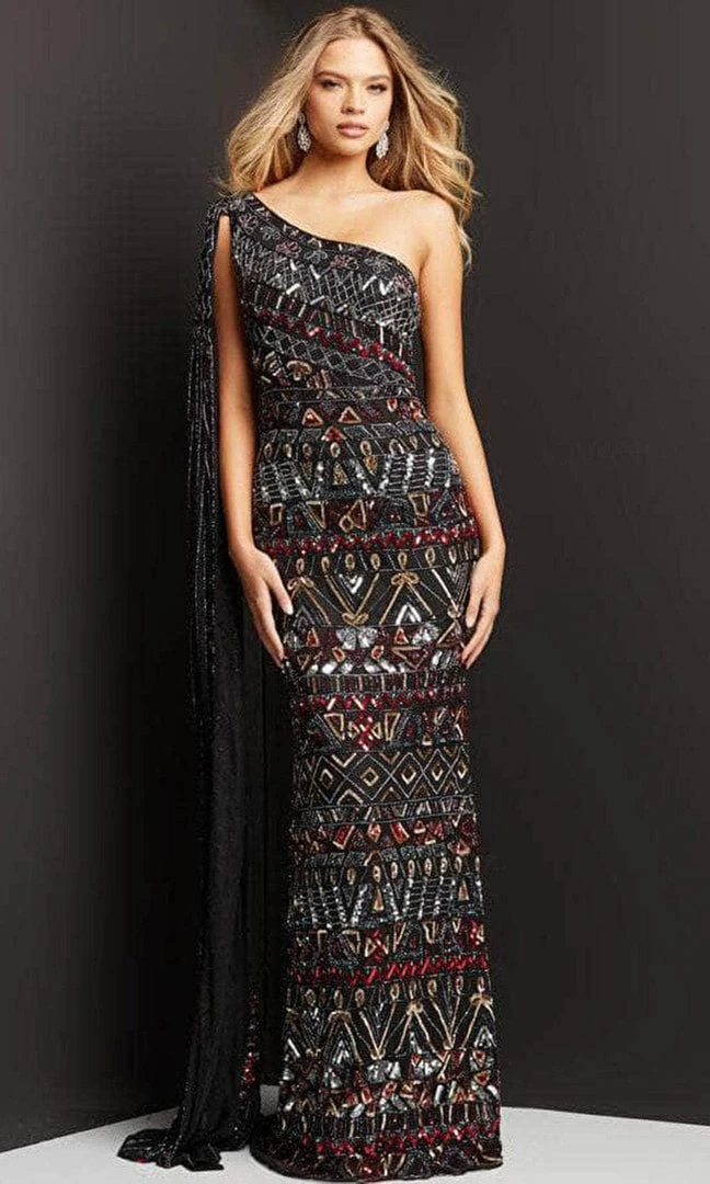 Jovani 08450 - Asymmetric With Shoulder Cape Long Dress 6 Jovani 08450 - Asymmetric With Shoulder Cape Long Dress
