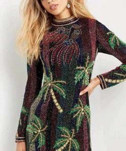 Jovani 08453 - High Neck Long Sleeves Short Dress