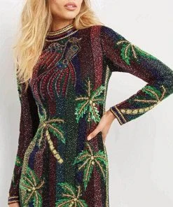 Jovani 08453 - High Neck Long Sleeves Short Dress