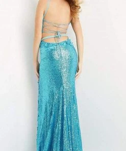 Jovani - 08471 Floral Applique Two-Piece High Slit Sequin Prom Dress