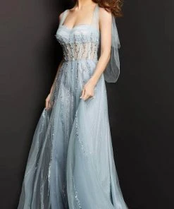Jovani 08487 - Corset Sheer Bodice Tulle Gown 6 Jovani 08487 - Corset Sheer Bodice Tulle Gown