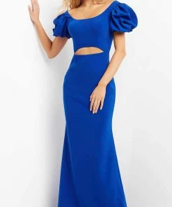 Jovani 08526 - Puff Sleeve Midriff Cutout Evening Dress