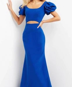 Jovani 08526 - Puff Sleeve Midriff Cutout Evening Dress