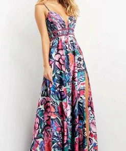 Jovani 08593 - Sleeveless Plunging V-neck Long Dress 8 Jovani 08593 - Sleeveless Plunging V-neck Long Dress