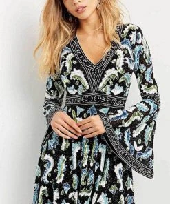 Jovani 08636 - Bell Sleeve V-neck Cocktail Dress