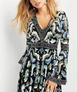 Jovani 08636 - Bell Sleeve V-neck Cocktail Dress