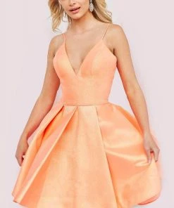 Jovani 08645 - V-Neck Pleated A-Line Cocktail Dress