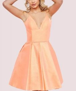 Jovani 08645 - V-Neck Pleated A-Line Cocktail Dress