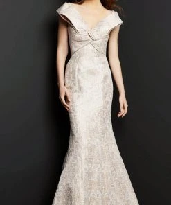 Jovani 08656 - Cap Sleeved Bow V-Neck Evening Gown