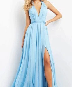 Jovani 08682 - Sleeveless Deep Halter Neck Evening Dress