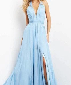 Jovani 08682 - Sleeveless Deep Halter Neck Evening Dress
