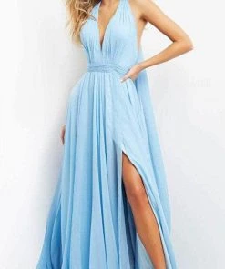 Jovani 08682 - Sleeveless Deep Halter Neck Evening Dress