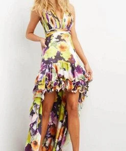 Jovani 09389 - Sleeveless Halter V-neck Evening Dress