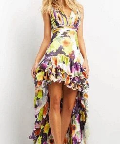 Jovani 09389 - Sleeveless Halter V-neck Evening Dress