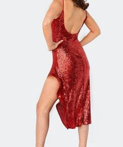 Jovani 09987 - Sequined Sleeveless V-neck High Low Dress 7 Jovani 09987 - Sequined Sleeveless V-neck High Low Dress