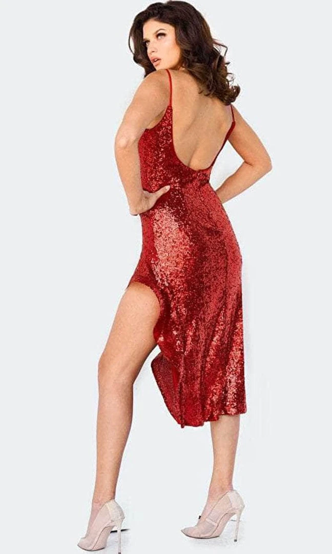 Jovani 09987 - Sequined Sleeveless V-neck High Low Dress 4 Jovani 09987 - Sequined Sleeveless V-neck High Low Dress