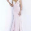 Jovani - 1074 Embroidered Deep V-neck Trumpet Dress
