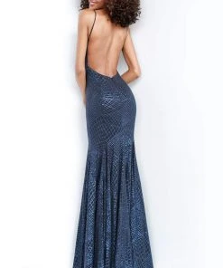 Jovani - 1120 Spaghetti Strap Glitter Jersey Long Gown
