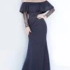 Jovani - 1152 Off-Shoulder Long Sleeves Sheath Dress