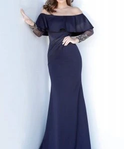 Jovani - 1152 Off-Shoulder Long Sleeves Sheath Dress 6 Jovani - 1152 Off-Shoulder Long Sleeves Sheath Dress