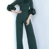 Jovani - 1227 Boat Neck Bubble Sleeved Scuba Evening Jumpsuit