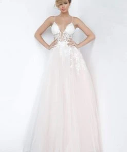 Jovani - 1310 Spaghetti Straps Sheer Embroidered Bodice Tulle Ballgown