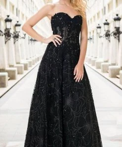 Jovani 14913 - Strapless Applique Corset Prom Dress