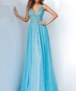 Jovani - 1572 Embellished Deep V-neck A-line Gown