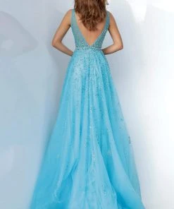 Jovani - 1572 Embellished Deep V-neck A-line Gown 6 Jovani - 1572 Embellished Deep V-neck A-line Gown