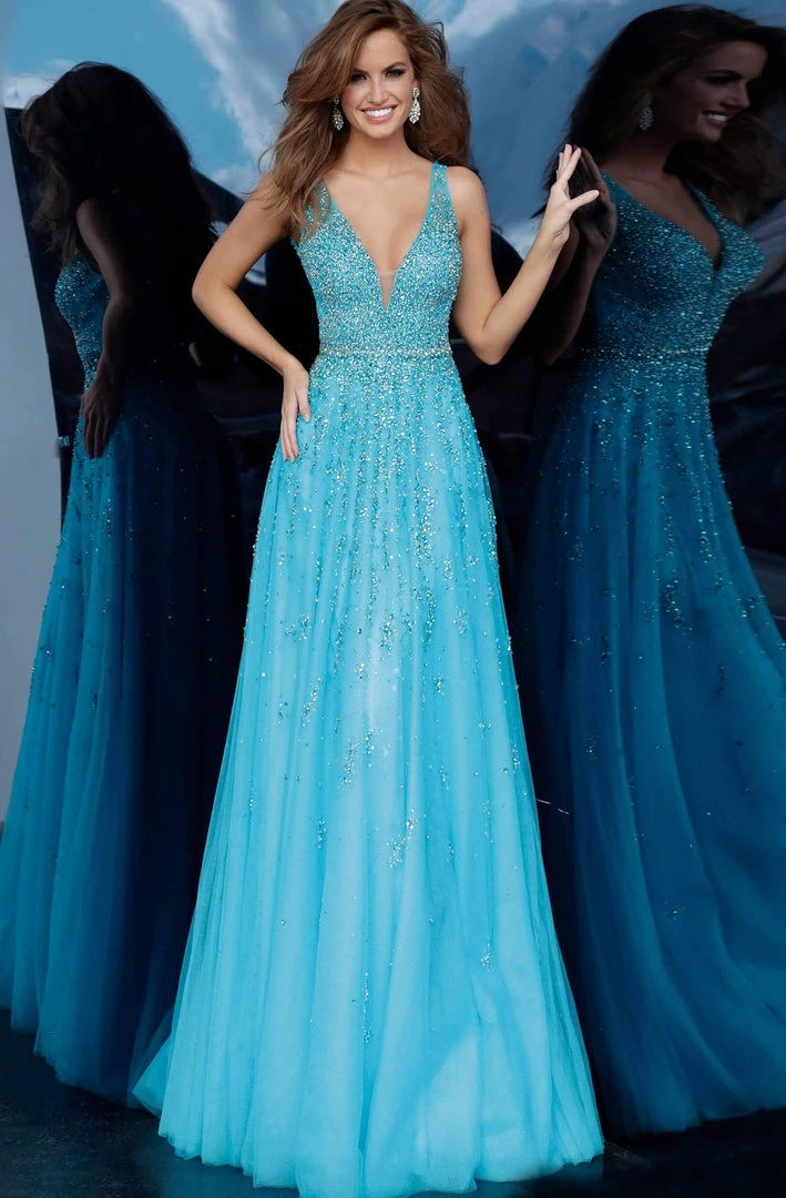 Jovani - 1572 Embellished Deep V-neck A-line Gown 5 Jovani - 1572 Embellished Deep V-neck A-line Gown