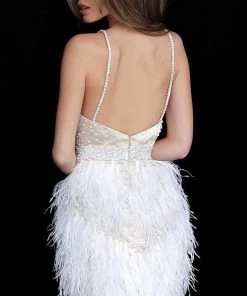 Jovani - 1729 Embellished Deep V-Neck Feathered Dress 13 Jovani - 1729 Embellished Deep V-Neck Feathered Dress