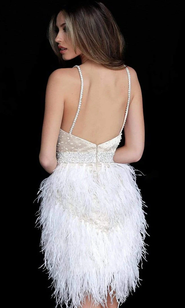 Jovani - 1729 Embellished Deep V-Neck Feathered Dress 8 Jovani - 1729 Embellished Deep V-Neck Feathered Dress