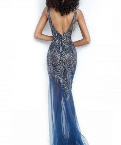 Jovani - 1863 Embellished Deep V-neck Tulle Trumpet Dress 6 Jovani - 1863 Embellished Deep V-neck Tulle Trumpet Dress