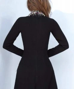 Jovani - 1884 High-Neck Long Sleeve Sheath Mini Dress