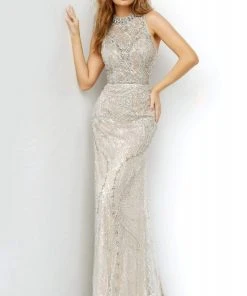 Jovani - 2354 High Neck Bejeweled Sheath Dress