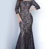 Jovani - 2900 Off-Shoulder Beaded Lace Trumpet Dress