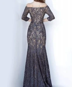 Jovani - 2900 Off-Shoulder Beaded Lace Trumpet Dress