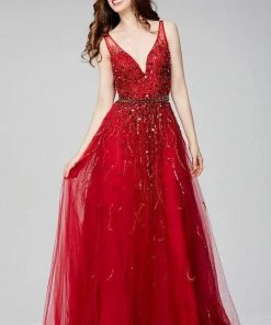 Jovani - 29085 Sleeveless Adorned Tulle Gown
