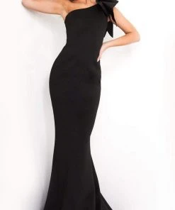 Jovani - 32602 Bow Accented Asymmetrical Mermaid Gown