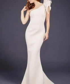 Jovani - 32602 Bow Accented Asymmetrical Mermaid Gown 34 Jovani - 32602 Bow Accented Asymmetrical Mermaid Gown