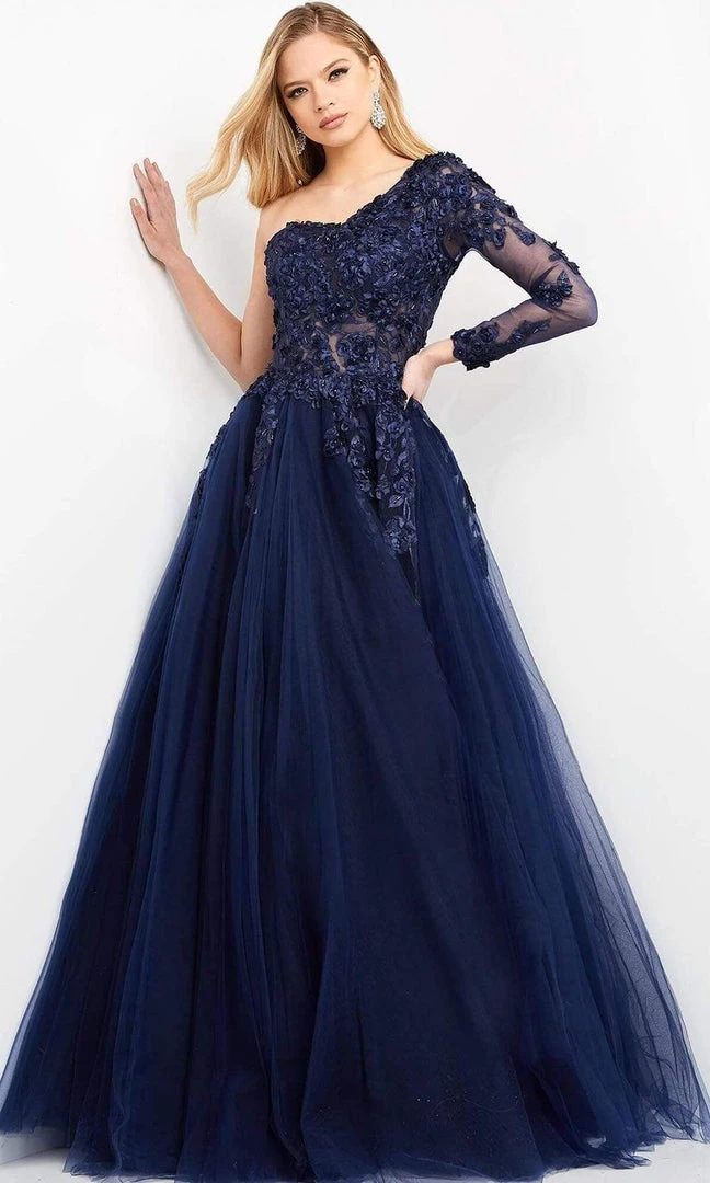 Jovani - 3303 Floral Applique One Shoulder Dress 3 Jovani - 3303 Floral Applique One Shoulder Dress
