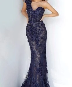 Jovani - 3375 One Shoulder Sweetheart Floral Sheath Dress