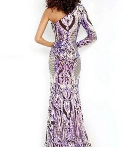 Jovani 3477 - Sequined Asymmetric Prom Gown