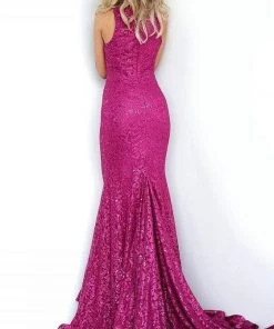 Jovani - 3559 Embellished Lace High Halter Trumpet Dress