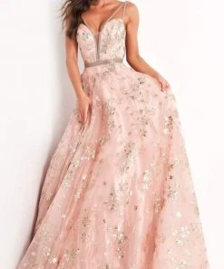 Jovani - 3614 Embellished Deep V Neck A-line Gown