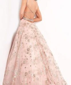 Jovani - 3614 Embellished Deep V Neck A-line Gown