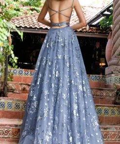 Jovani - 3614 Embellished Deep V Neck A-line Gown