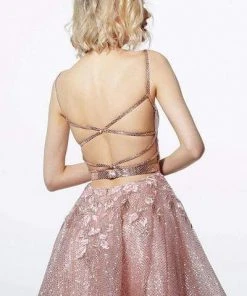 Jovani - 3654 Applique Deep V-neck A-line Dress 5 Jovani - 3654 Applique Deep V-neck A-line Dress