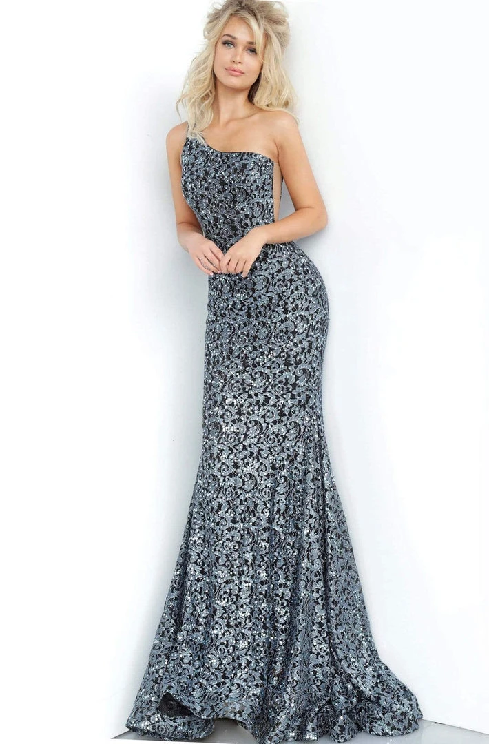 Jovani - 3927 Embellished Lace One Shoulder Trumpet Dress 3 Jovani - 3927 Embellished Lace One Shoulder Trumpet Dress